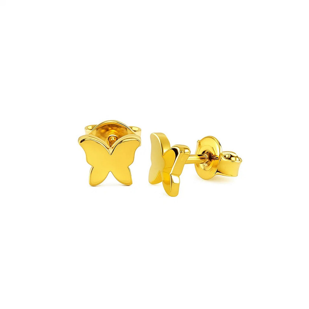 14k yellow gold polished butterfly earrings with a modern design, perfect for adding elegance to any outfit.
