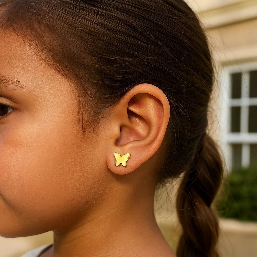 14k yellow gold polished butterfly earrings with modern design, perfect for adding elegance to any outfit.