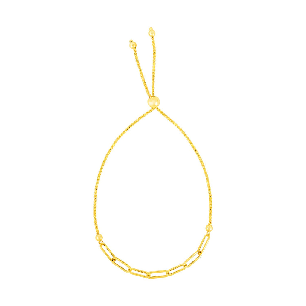 14k yellow gold adjustable bracelet featuring a modern paperclip chain design for elegant layering.