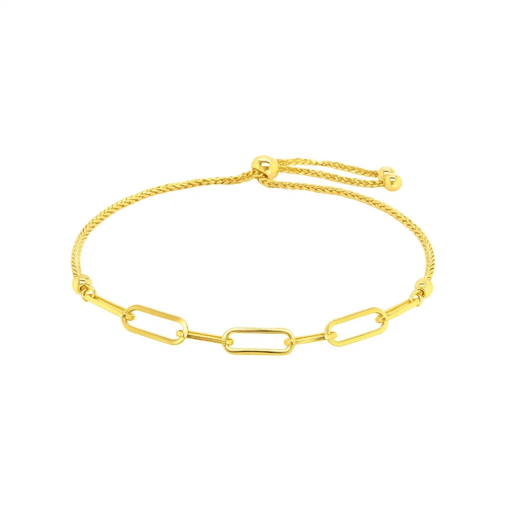 14k yellow gold adjustable bracelet featuring a modern paperclip chain design for effortless elegance.