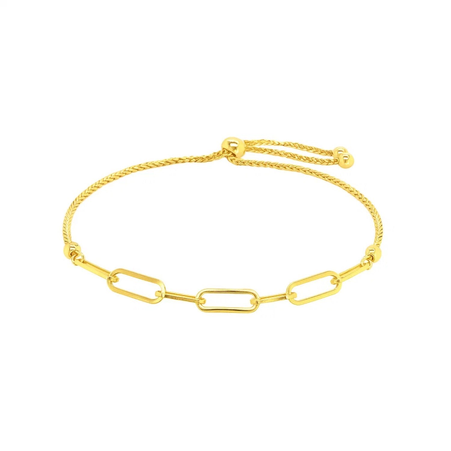 14k yellow gold adjustable bracelet featuring a modern paperclip chain design for effortless elegance.