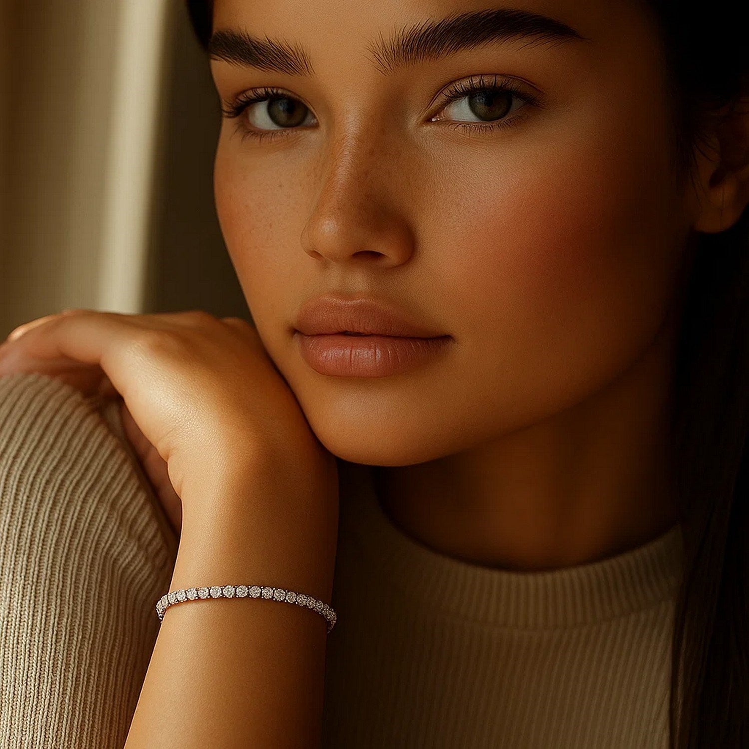 Lab grown diamond tennis bracelet in 14k white gold, featuring prong setting and contemporary design, 2 cctw F/G VS2/SI1.