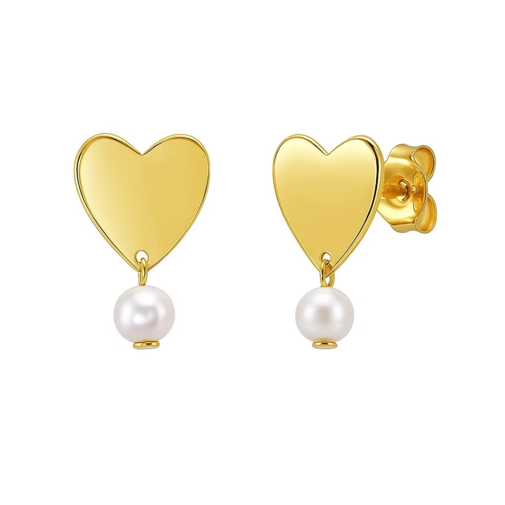 14k yellow gold pearl drop stud earrings with elegant round design, perfect for sophisticated occasions.