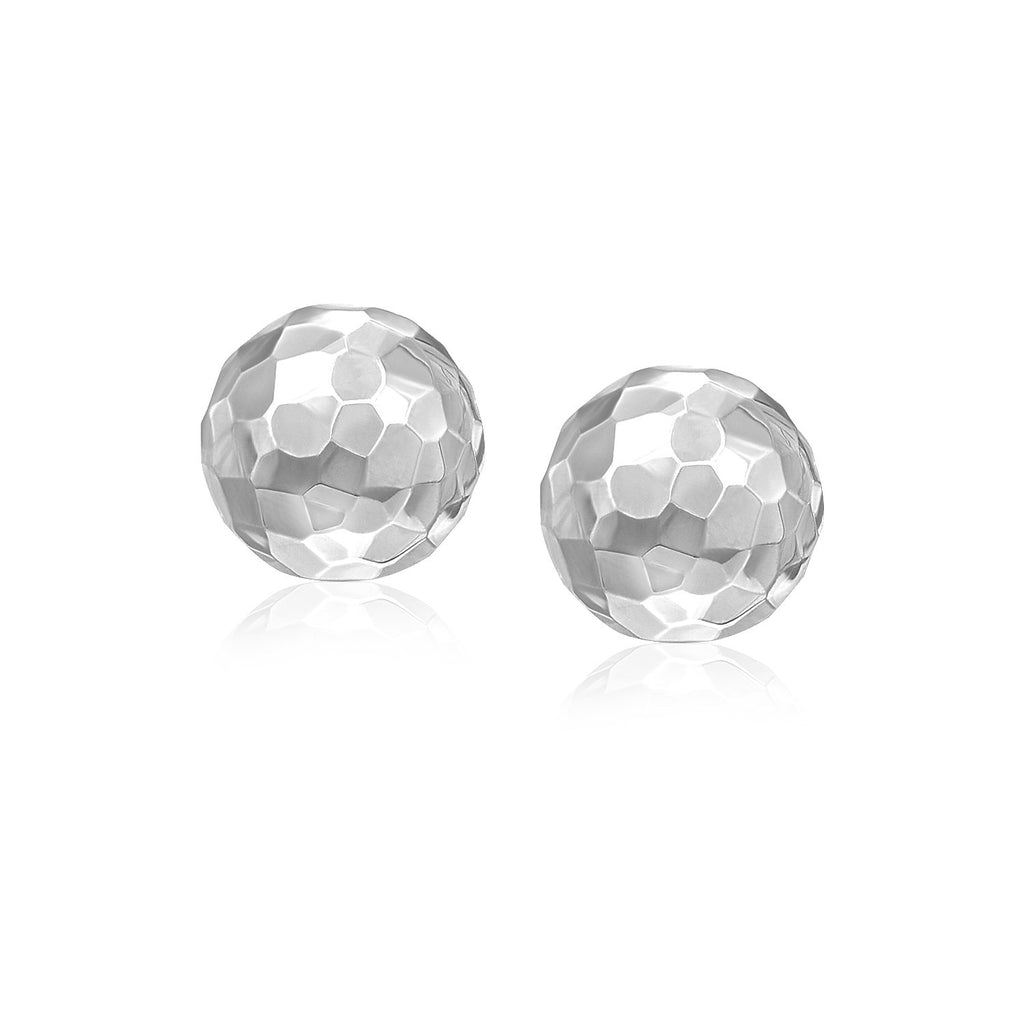 14k white gold modern faceted stud earrings featuring a sleek round design for timeless elegance.
