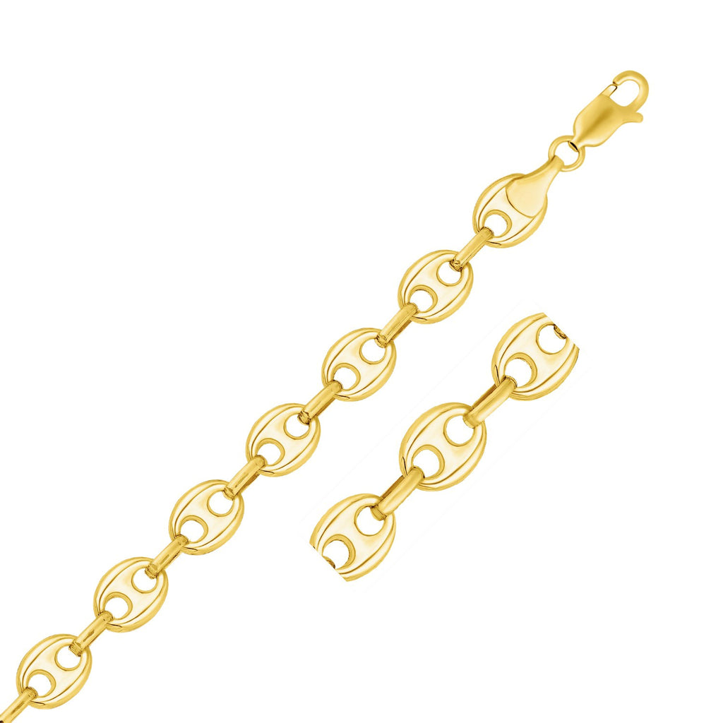 14k yellow gold puffed mariner link bracelet, elegantly crafted with a luxurious shine and timeless design.