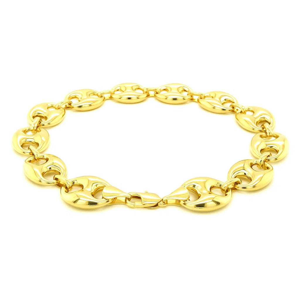 Elegant 14k yellow gold puffed mariner link bracelet showcasing a luxurious, timeless design with 11.00 mm links.