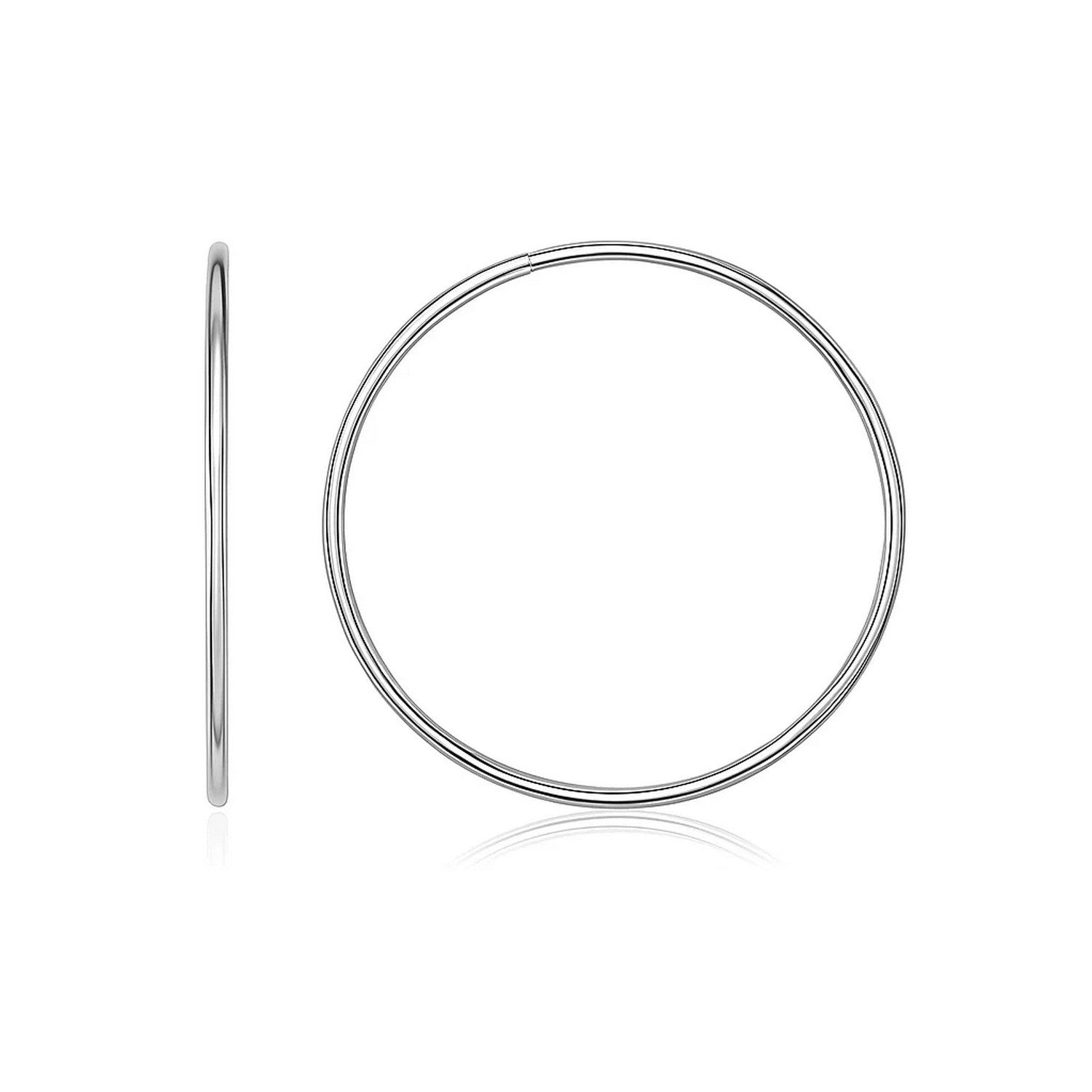 14k white gold polished hoop earrings with a sleek minimalist design, perfect for elegant everyday wear.