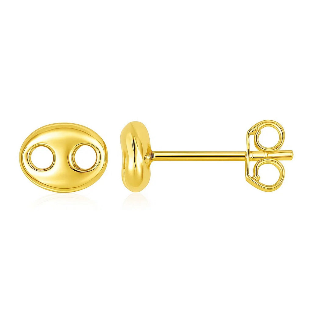 14k yellow gold link button earrings with a modern design, perfect for elegant everyday wear.