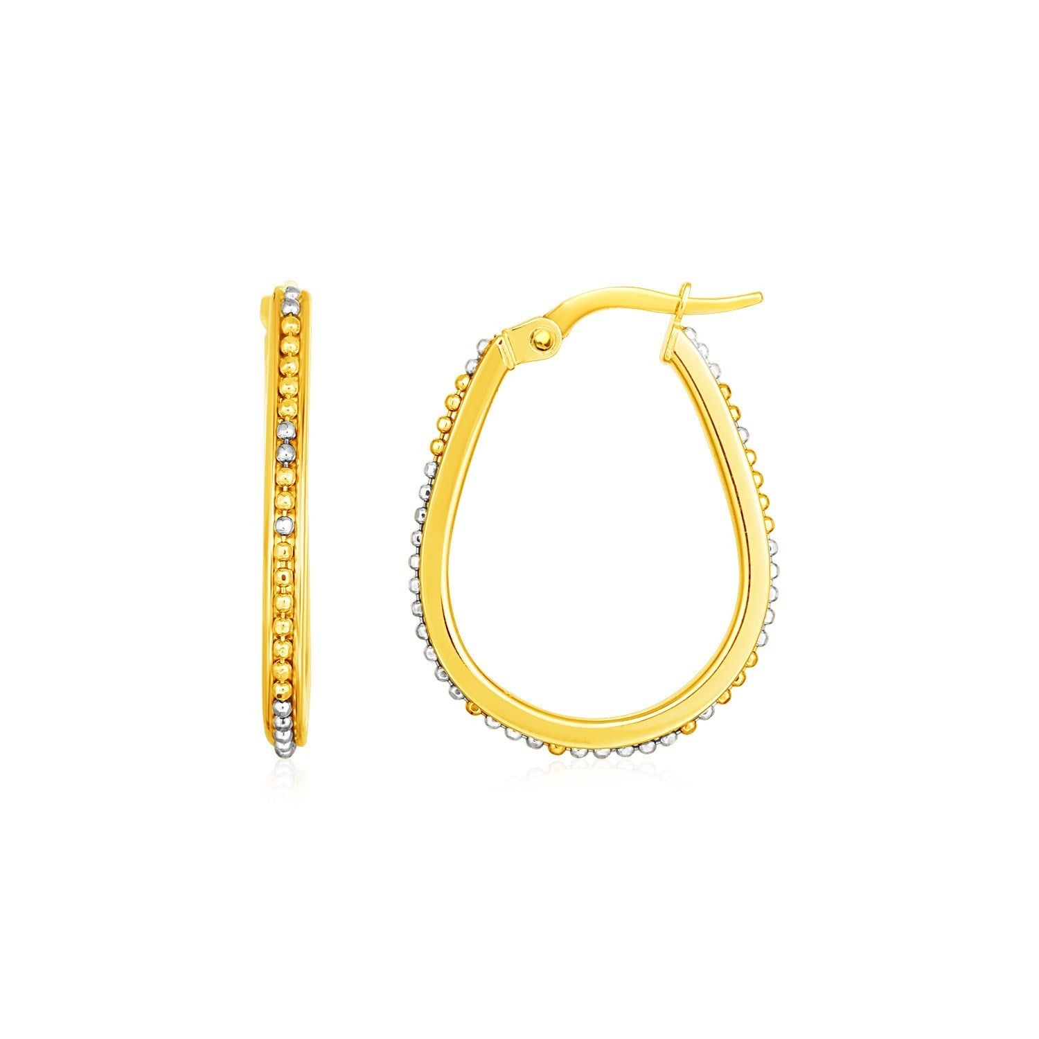 14k two-tone gold textured oval hoop earrings, a classic design for timeless elegance and luxury.