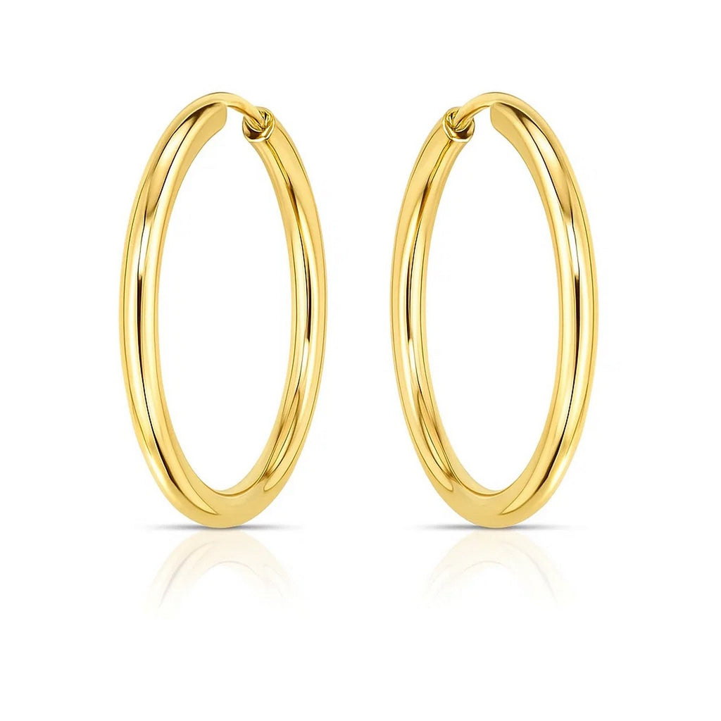 14k yellow gold minimalist endless round hoop earrings showcasing timeless elegance and refined craftsmanship.