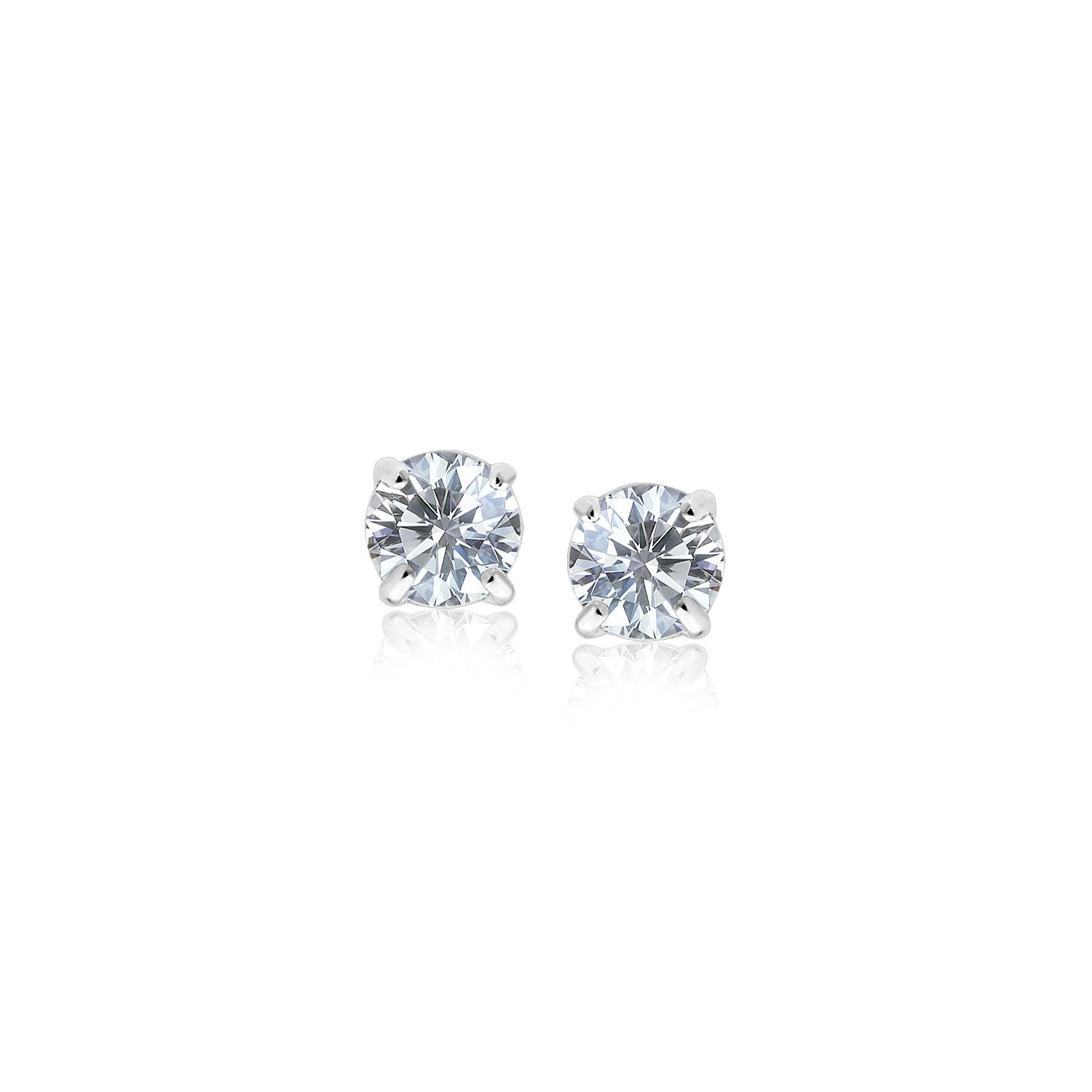 14k white gold stud earrings featuring faceted white cubic zirconia in a modern prong setting, perfect for elegant occasions.