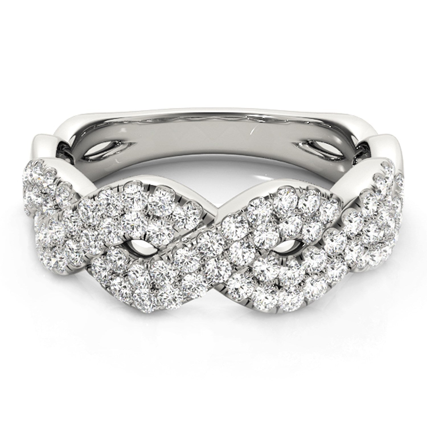 Diamond studded interlocking waves ring in 14k white gold with prong setting and modern design, showcasing 5/8 cttw brilli...