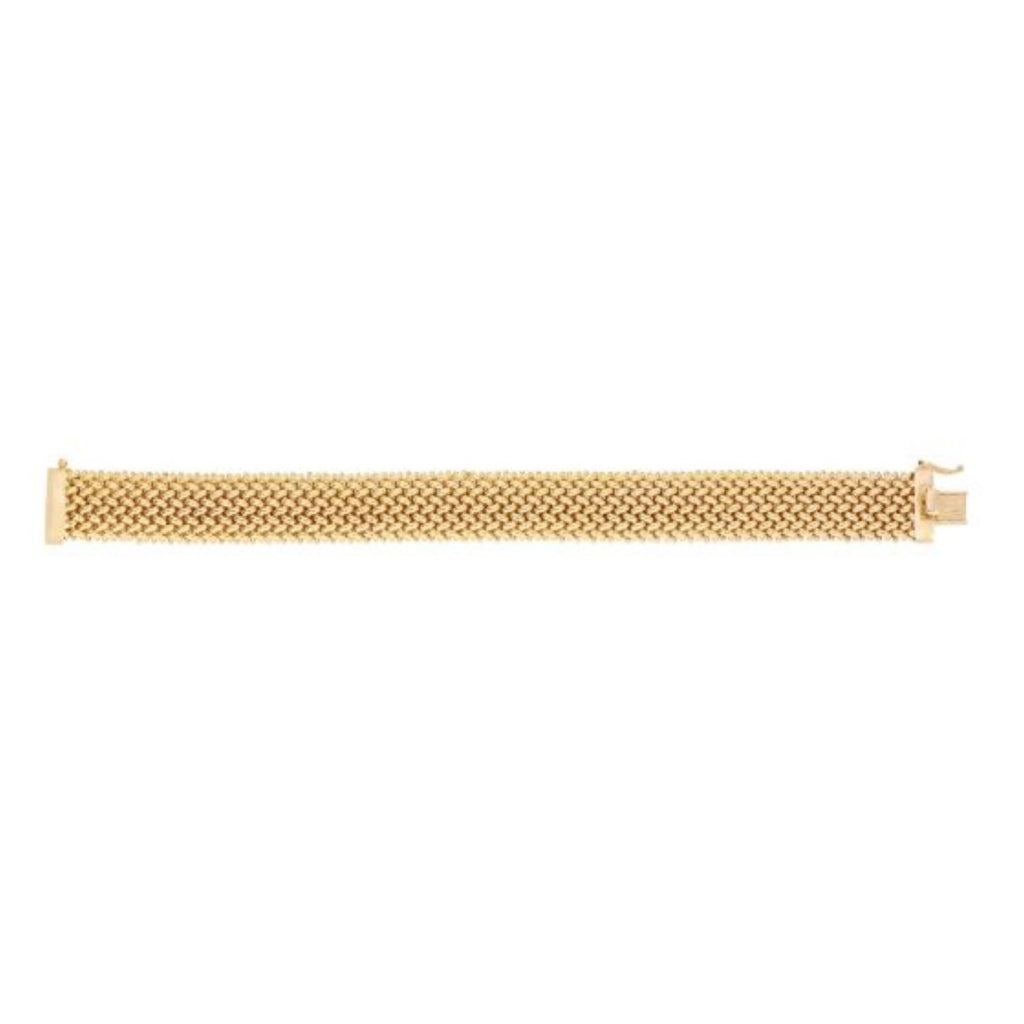 14k yellow gold high polish thick braided bracelet, modern luxury design, 14.50 mm width, perfect for elegant occasions.