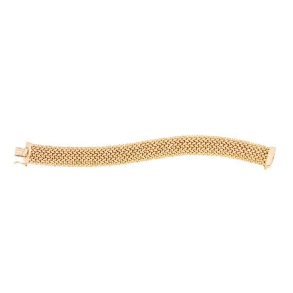 14k yellow gold high polish thick braided bracelet, modern luxury design, 14.50 mm width, perfect for elegant styling.