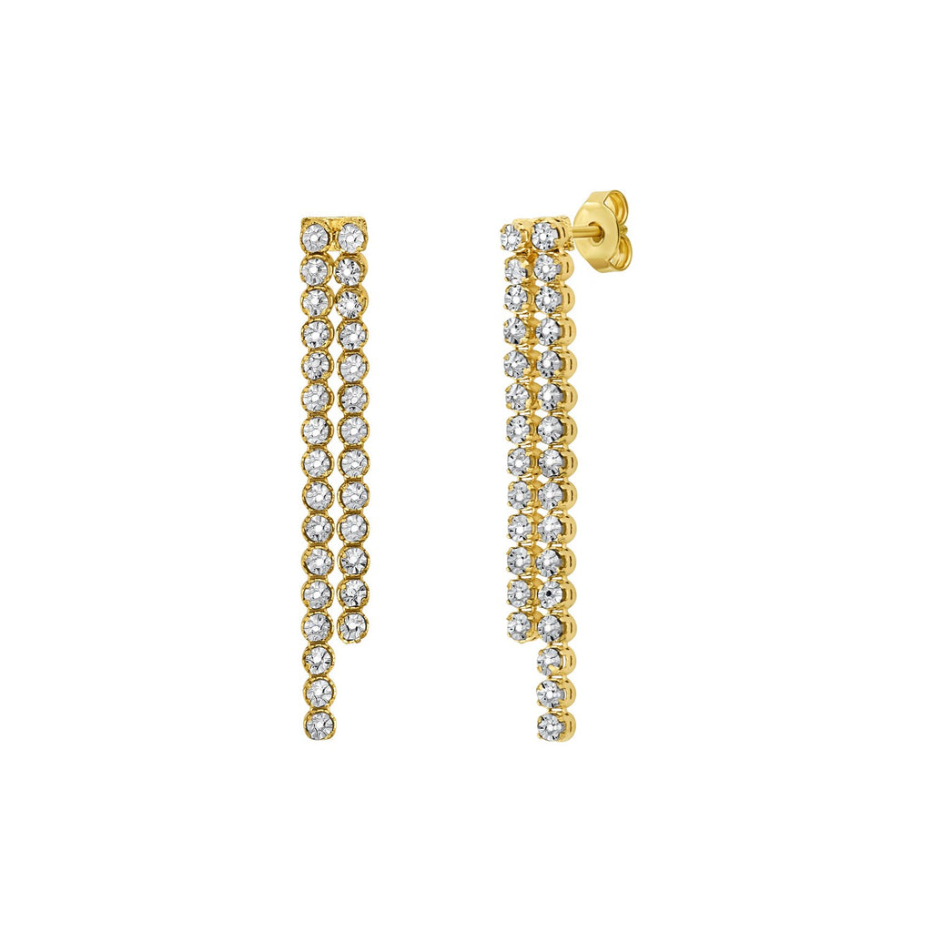 14K two-tone gold diamond polished cascade drop earrings, showcasing a minimalist design with elegant sparkle.
