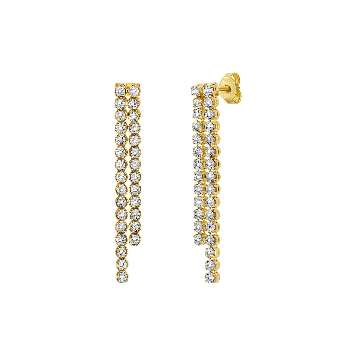 14K two-tone gold diamond polished cascade drop earrings, showcasing a minimalist design with elegant sparkle.