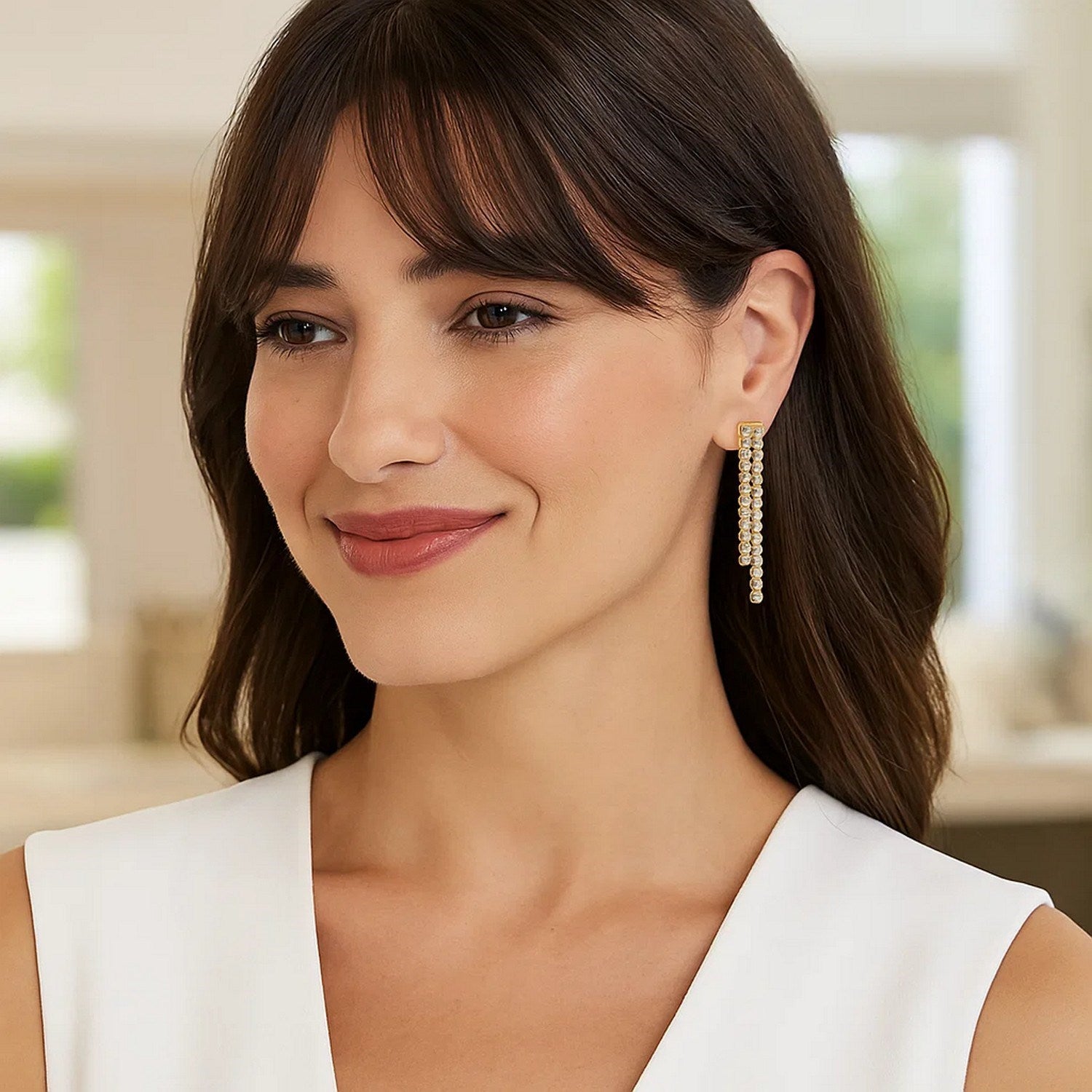 14k two-tone gold diamond polished cascade drop earrings showcasing minimalist elegance and exquisite craftsmanship.