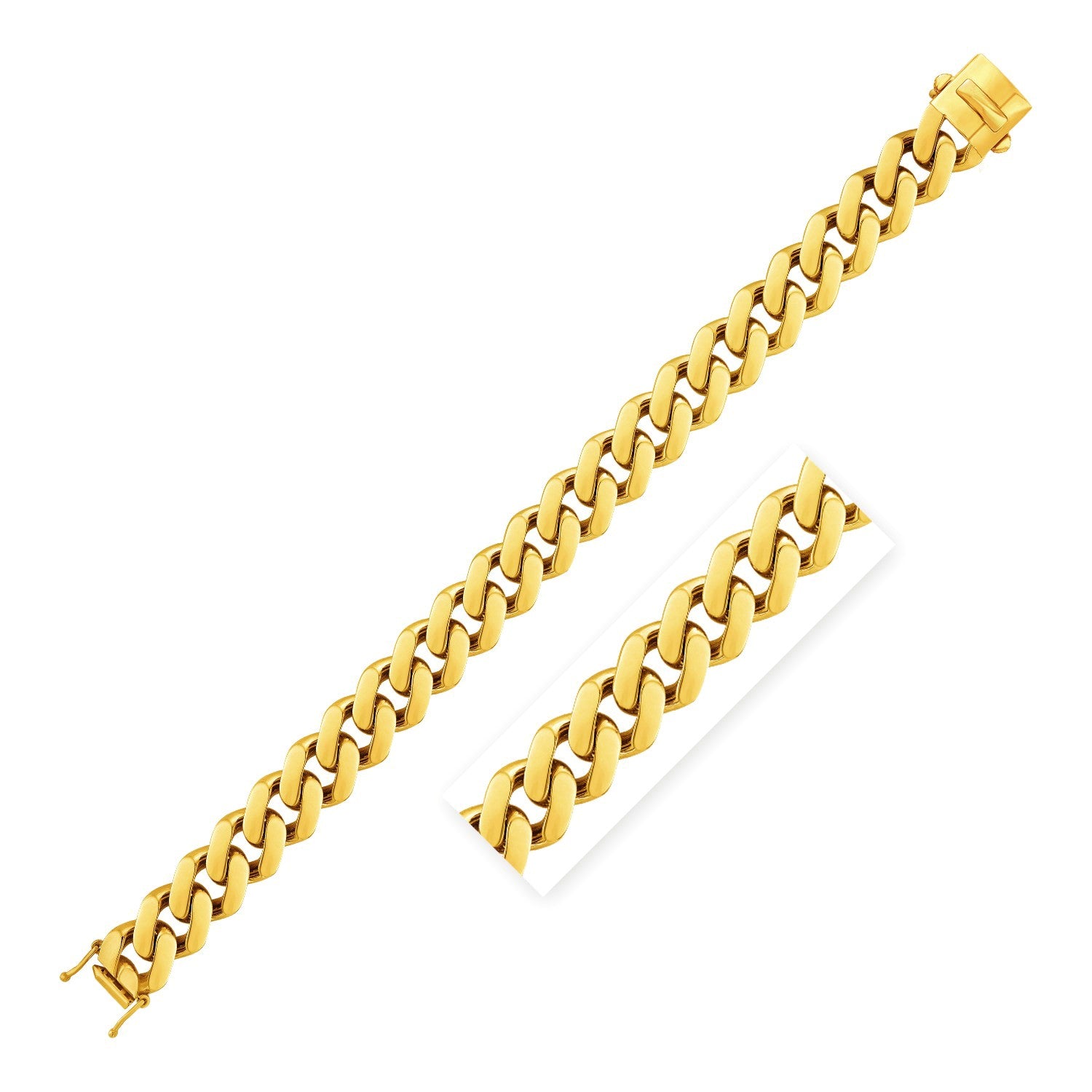 14k yellow gold polished curb chain bracelet, 8 1/2 inches wide, minimalist design with elegant link style.