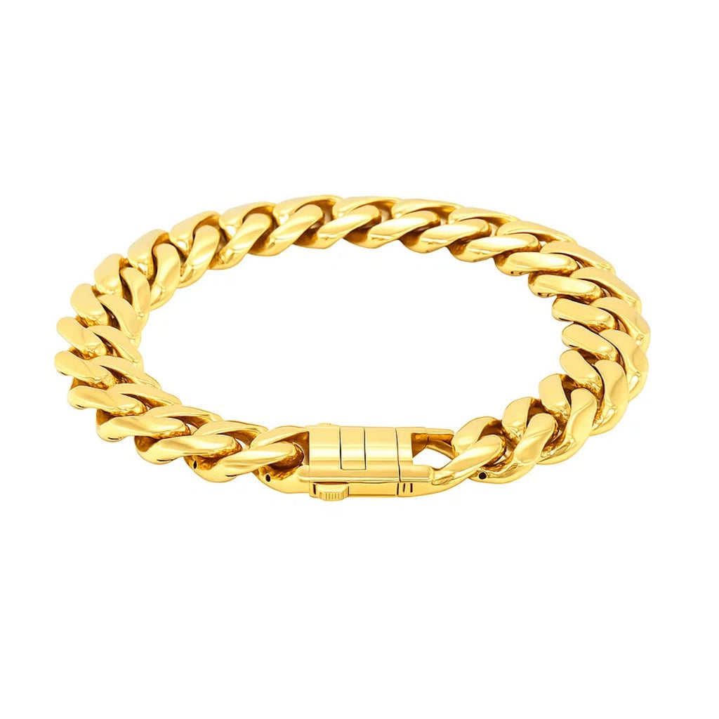 14k yellow gold polished curb chain bracelet, minimalist design, 8 1/2 inch wide with elegant link detail.