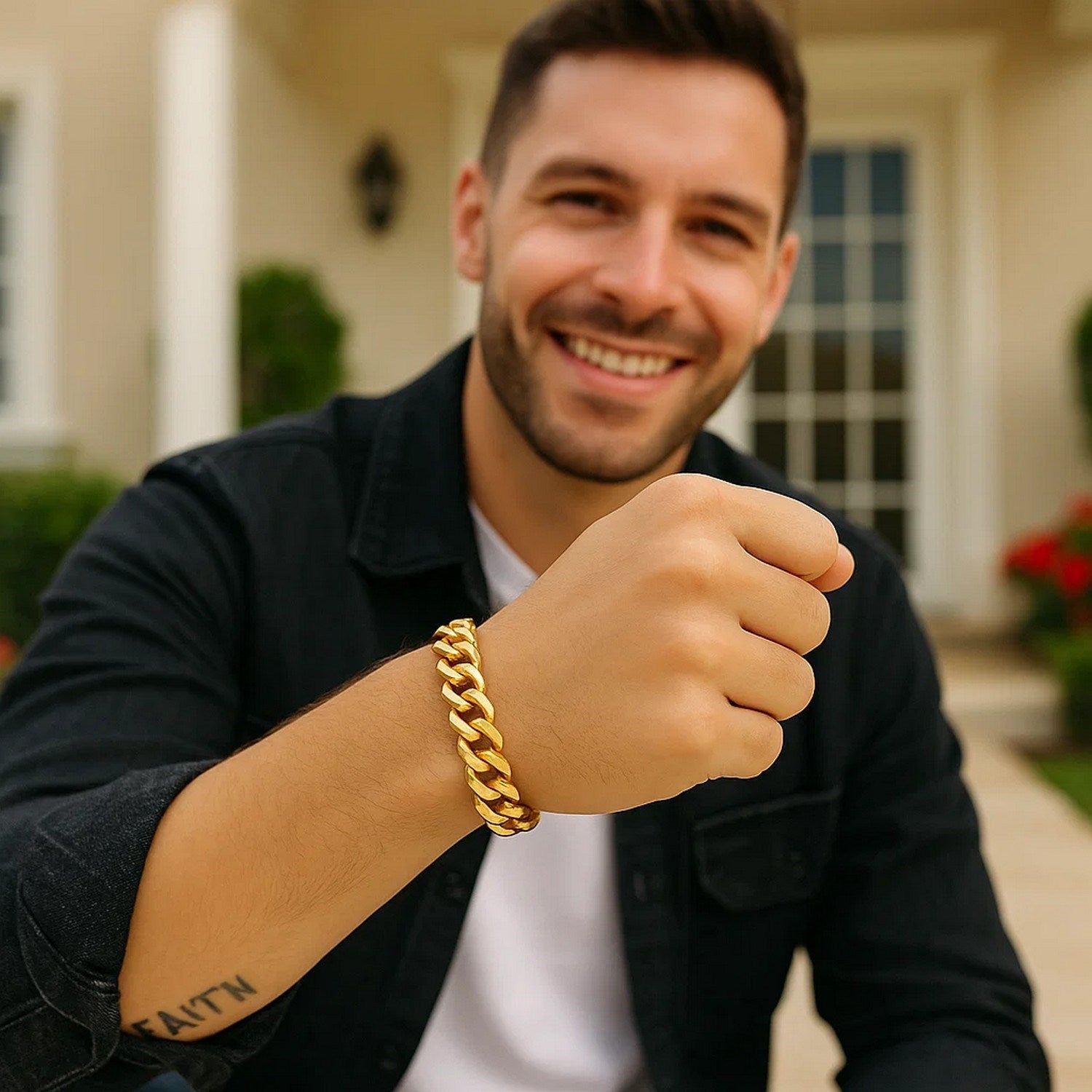14k yellow gold polished curb chain bracelet, 8 1/2 inch wide, minimalist design with elegant link detailing.