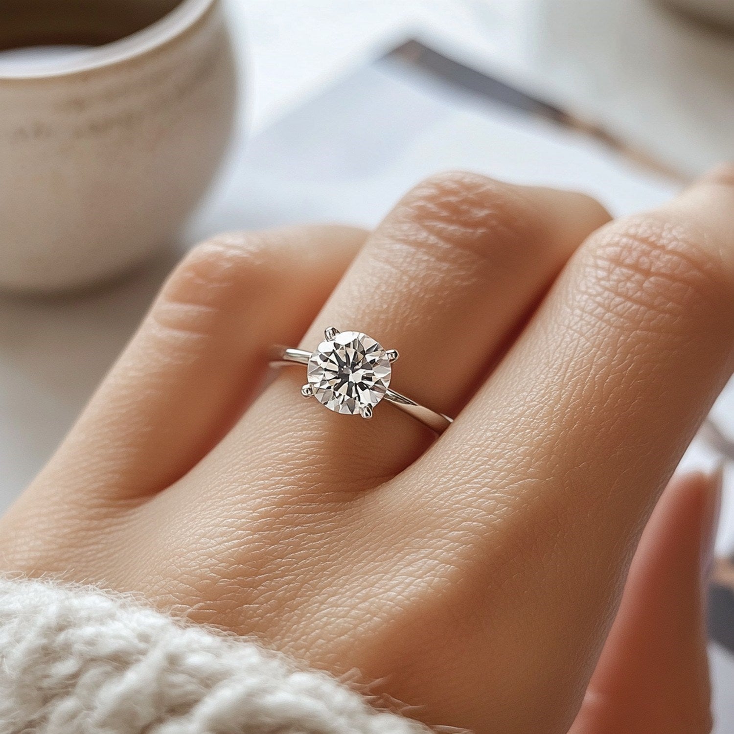 3 carat round lab-grown diamond solitaire ring in elegant 10K white gold with a classic prong setting.