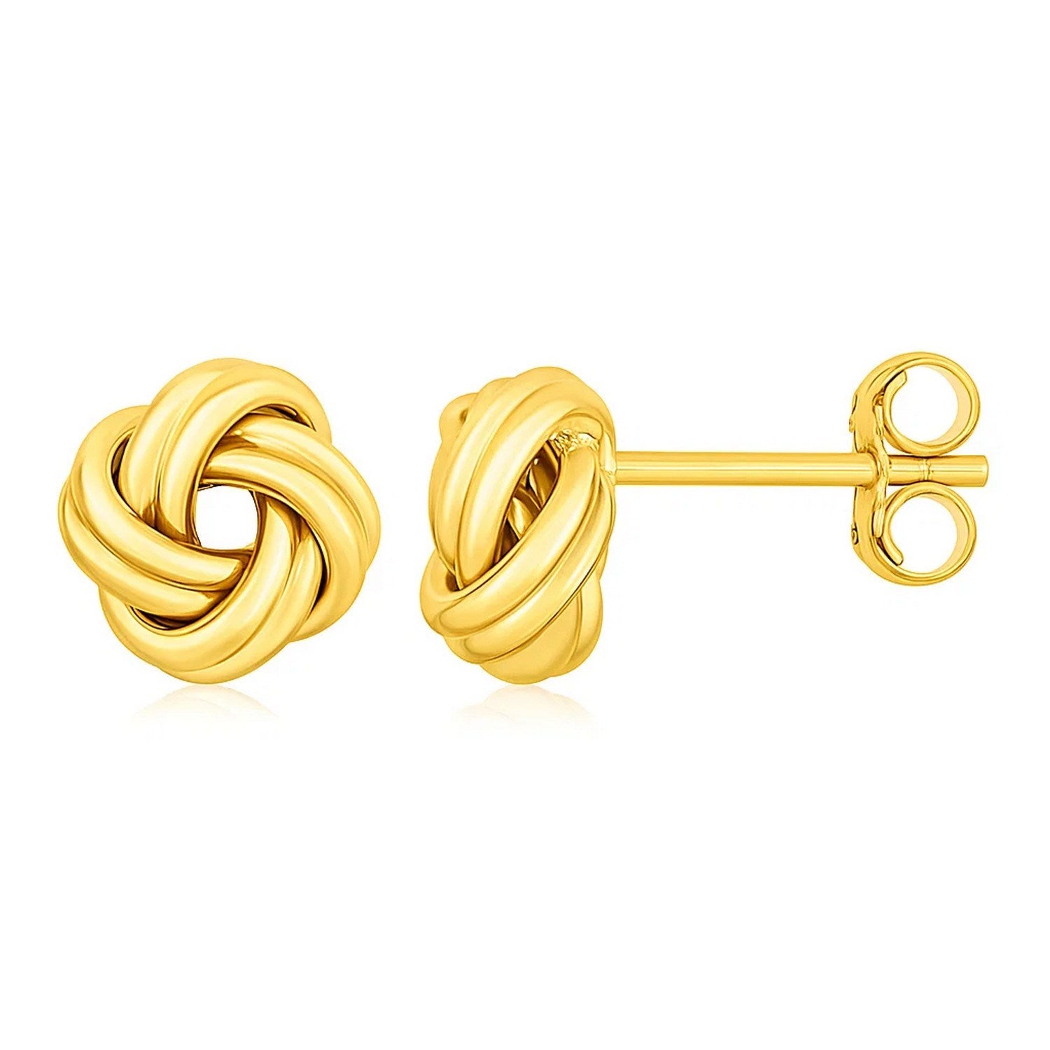 14k yellow gold love knot post earrings exuding classic elegance and luxury for timeless sophistication.