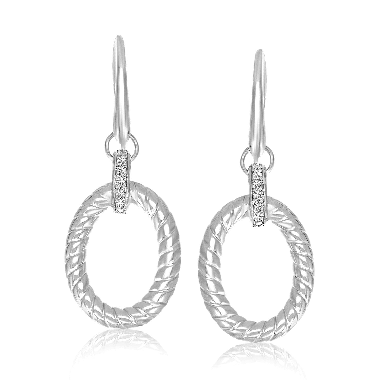 Sterling Silver Rhodium Finished Diamond Drop Earrings