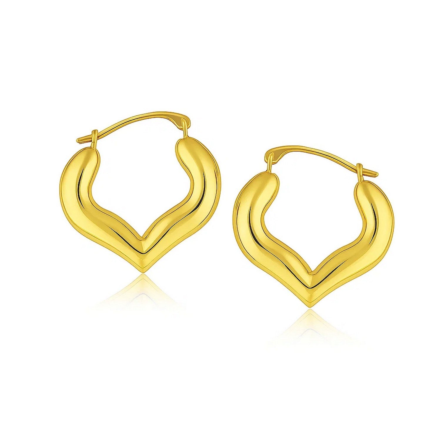 14k gold hoop heart-shaped earrings with a modern design, perfect for adding elegance to any outfit.