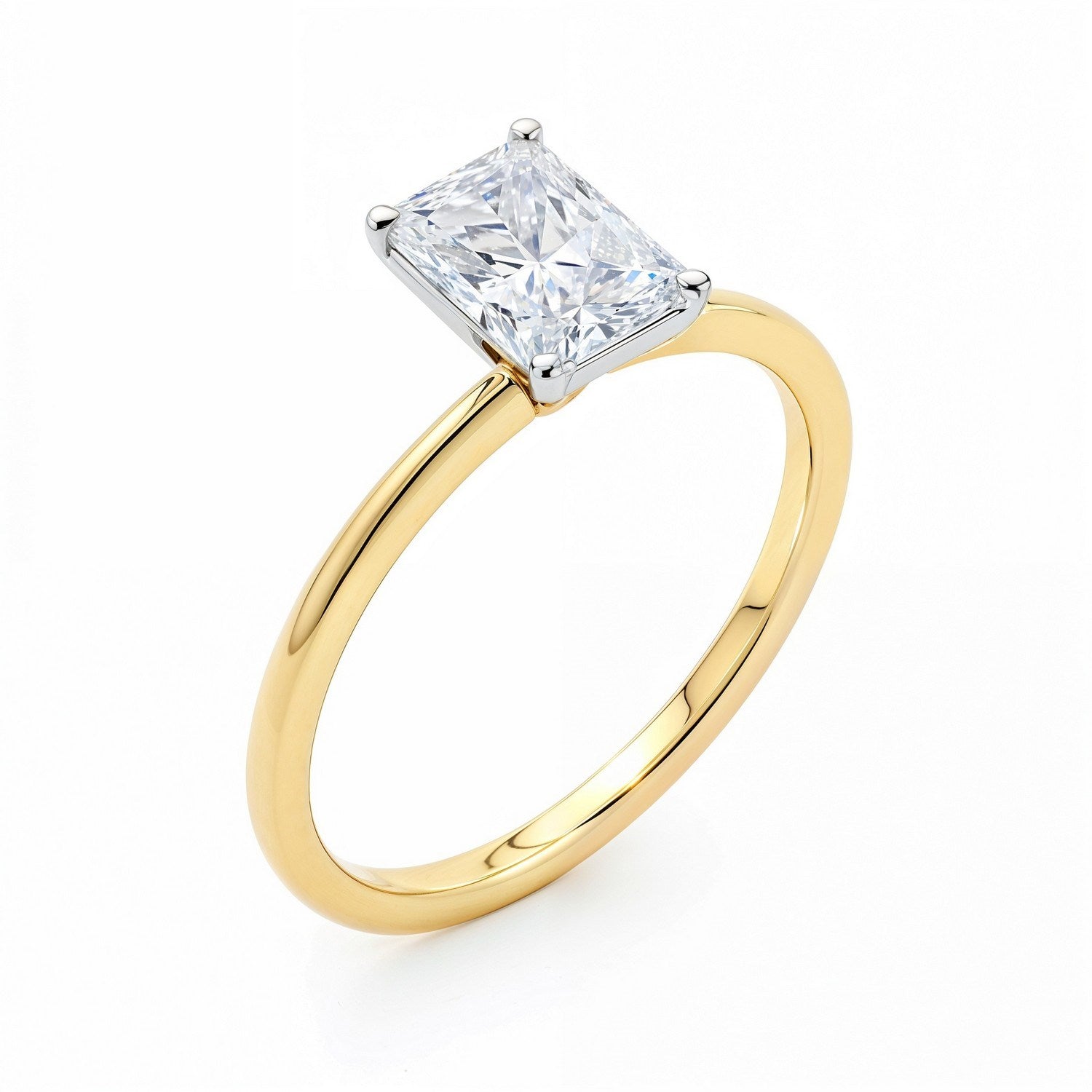 1.50Ct radiant lab-grown diamond ring in elegant 10K yellow gold with prong setting, showcasing timeless luxury.
