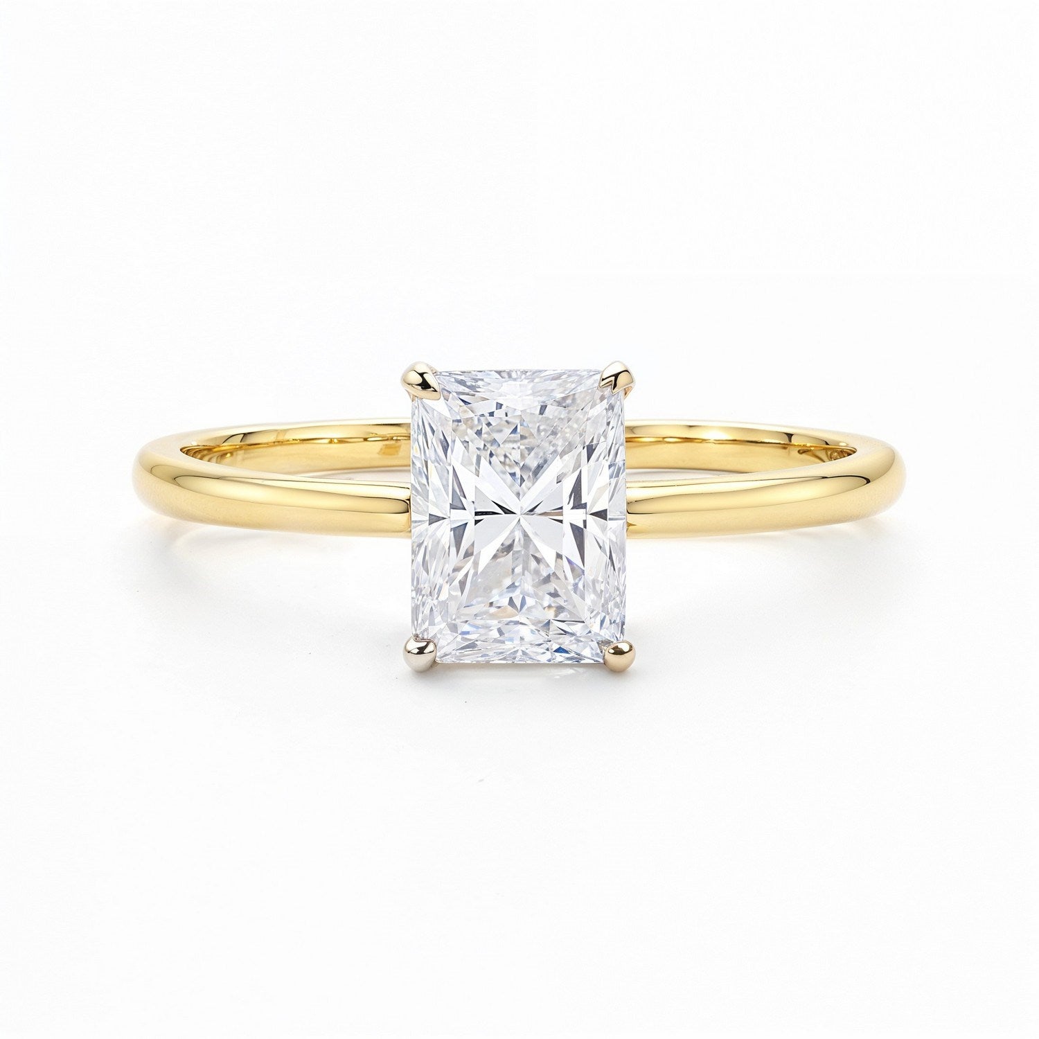 1.50Ct radiant lab-grown diamond ring in elegant 10K yellow gold with a refined prong setting.