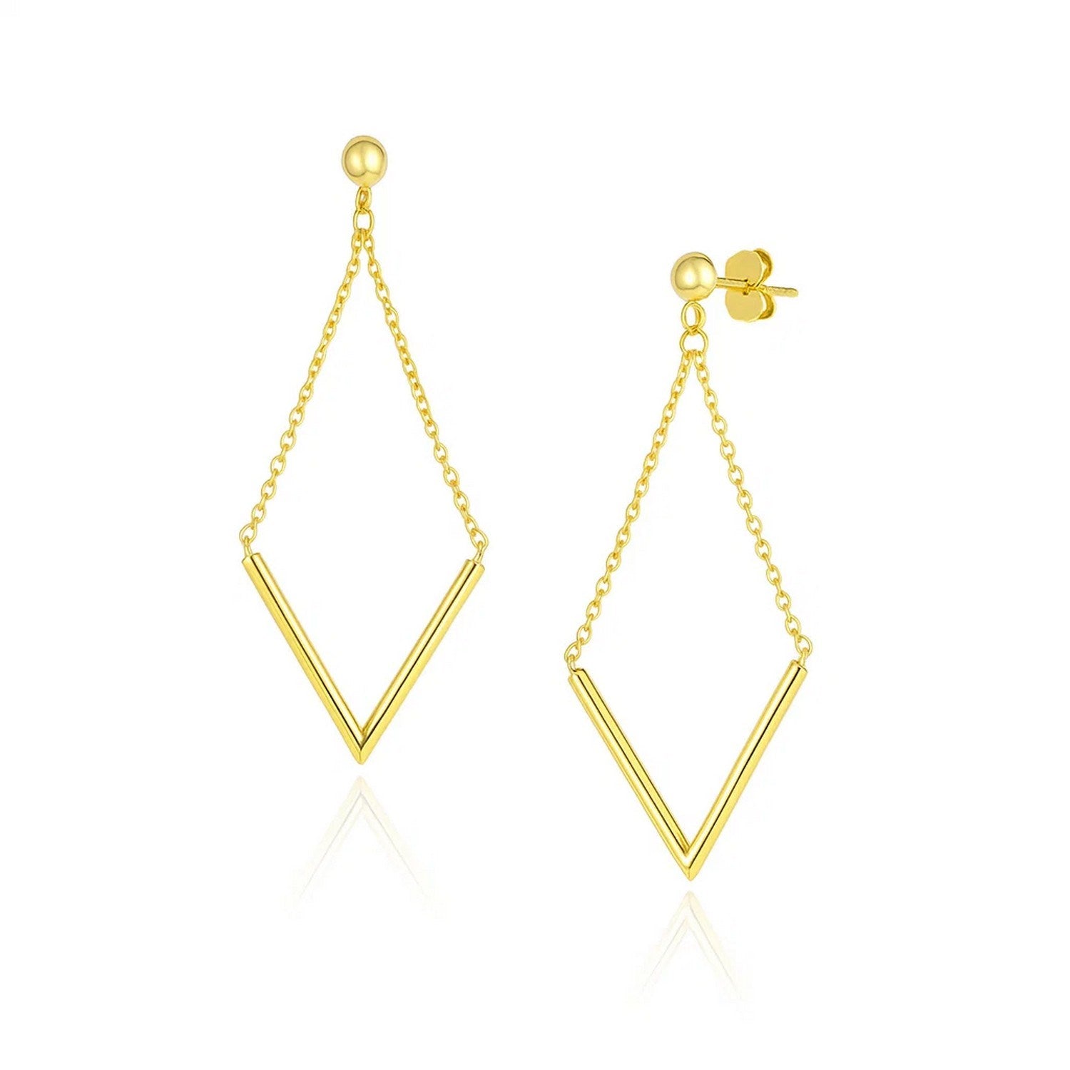 14k yellow gold drop earrings featuring a minimalist chain design adorned with sparkling diamonds.
