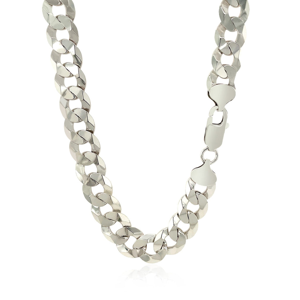 Rhodium plated sterling silver curb chain, modern design with sleek links, perfect for layering or standalone elegance.