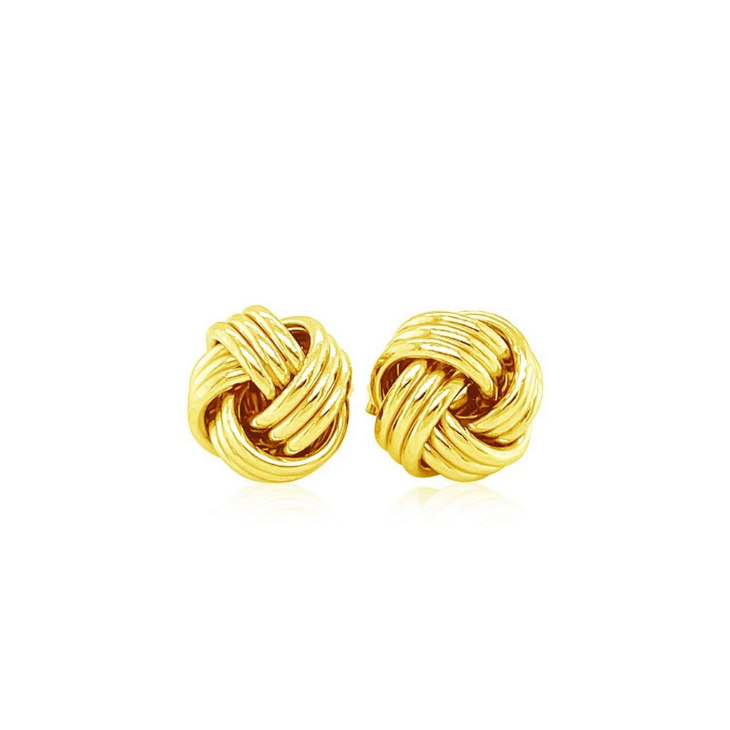 14k yellow gold love knot post earrings with a modern design, embodying elegance and luxury for any occasion.
