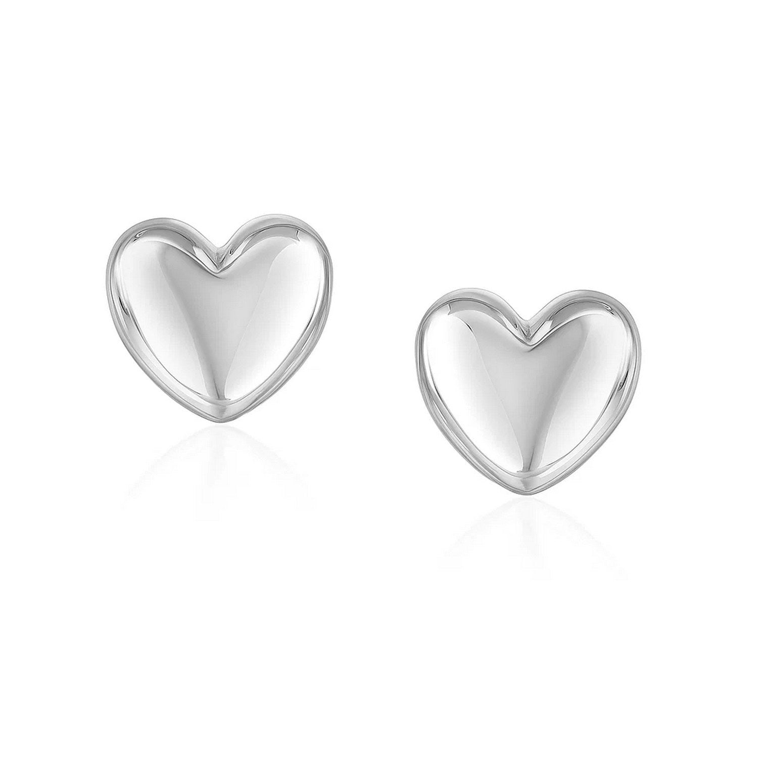 14k white gold polished puffed heart earrings with a minimalist design, perfect for elegant everyday wear.