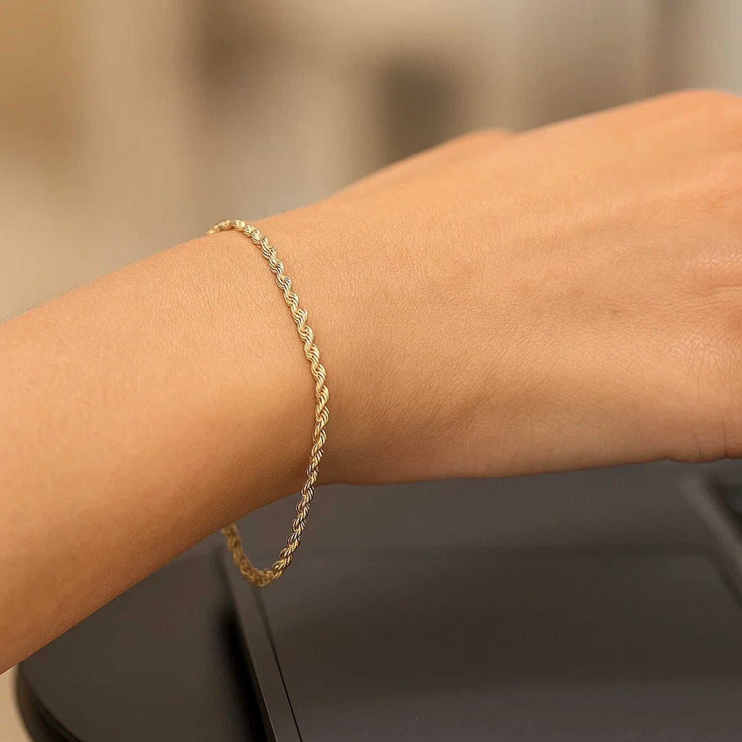 10k yellow gold solid diamond cut rope bracelet, modern design with luxurious texture and elegant shine.