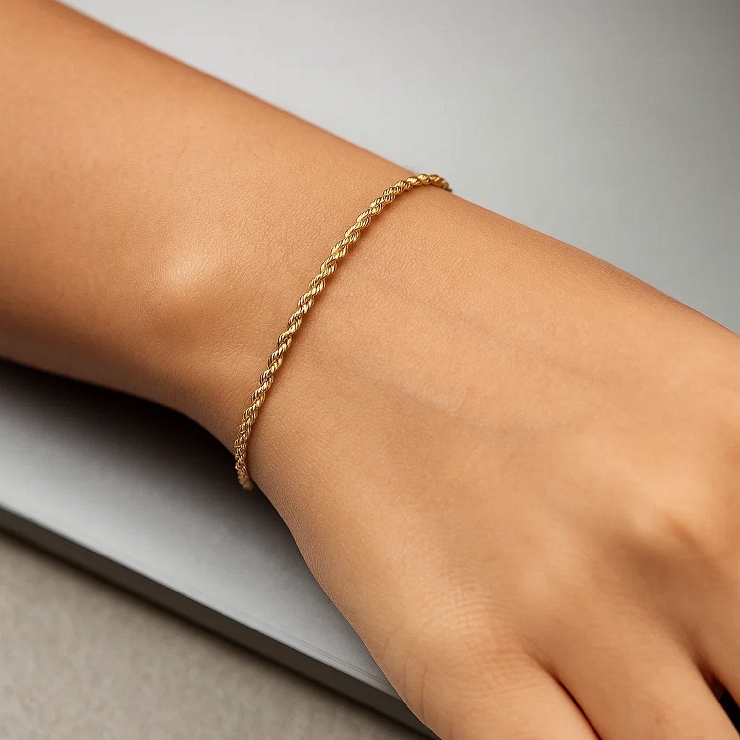 10k yellow gold solid diamond cut rope bracelet, modern luxury design, featuring intricate diamond detailing.