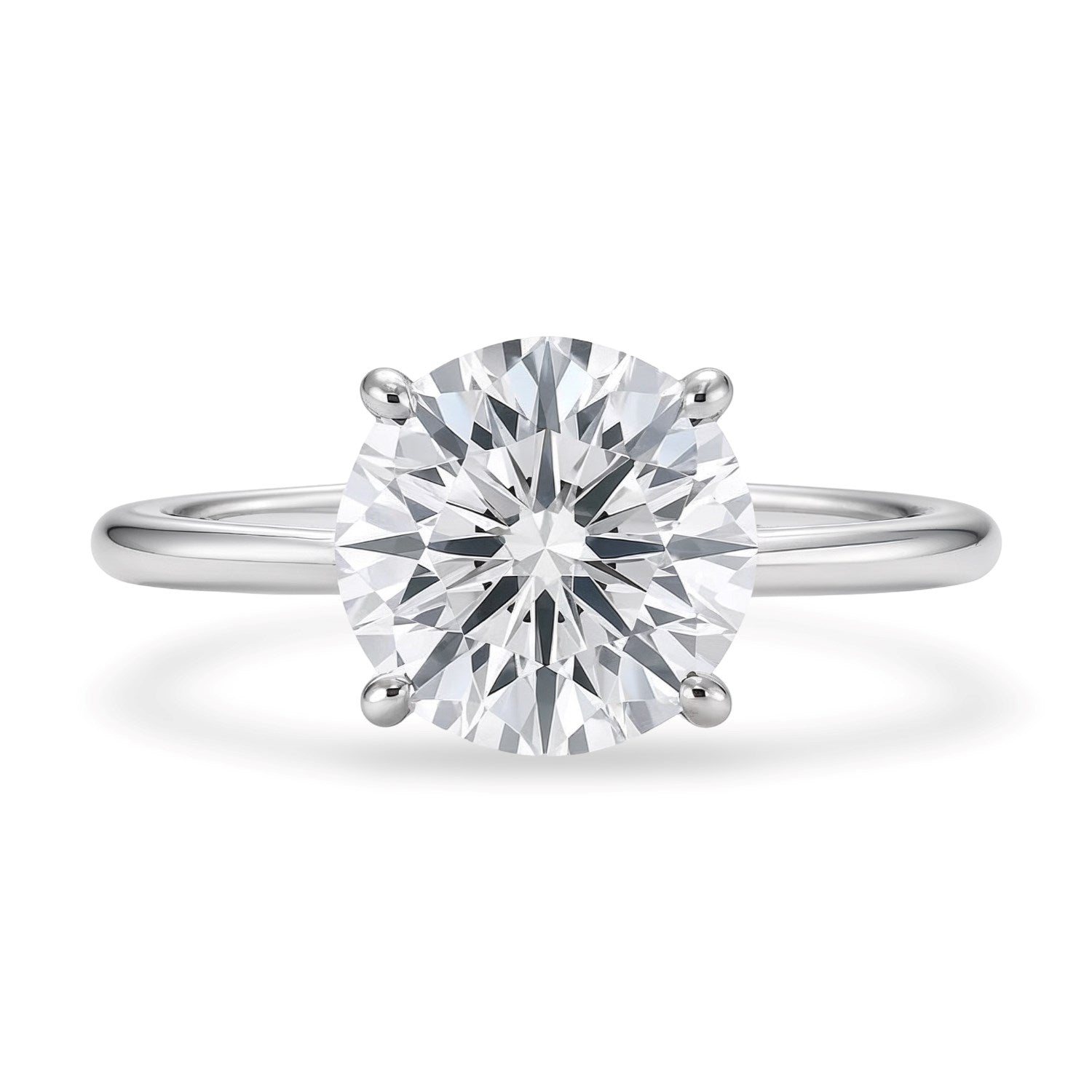 3 carat round lab-grown diamond solitaire ring in 14k white gold with elegant prong setting, modern design.