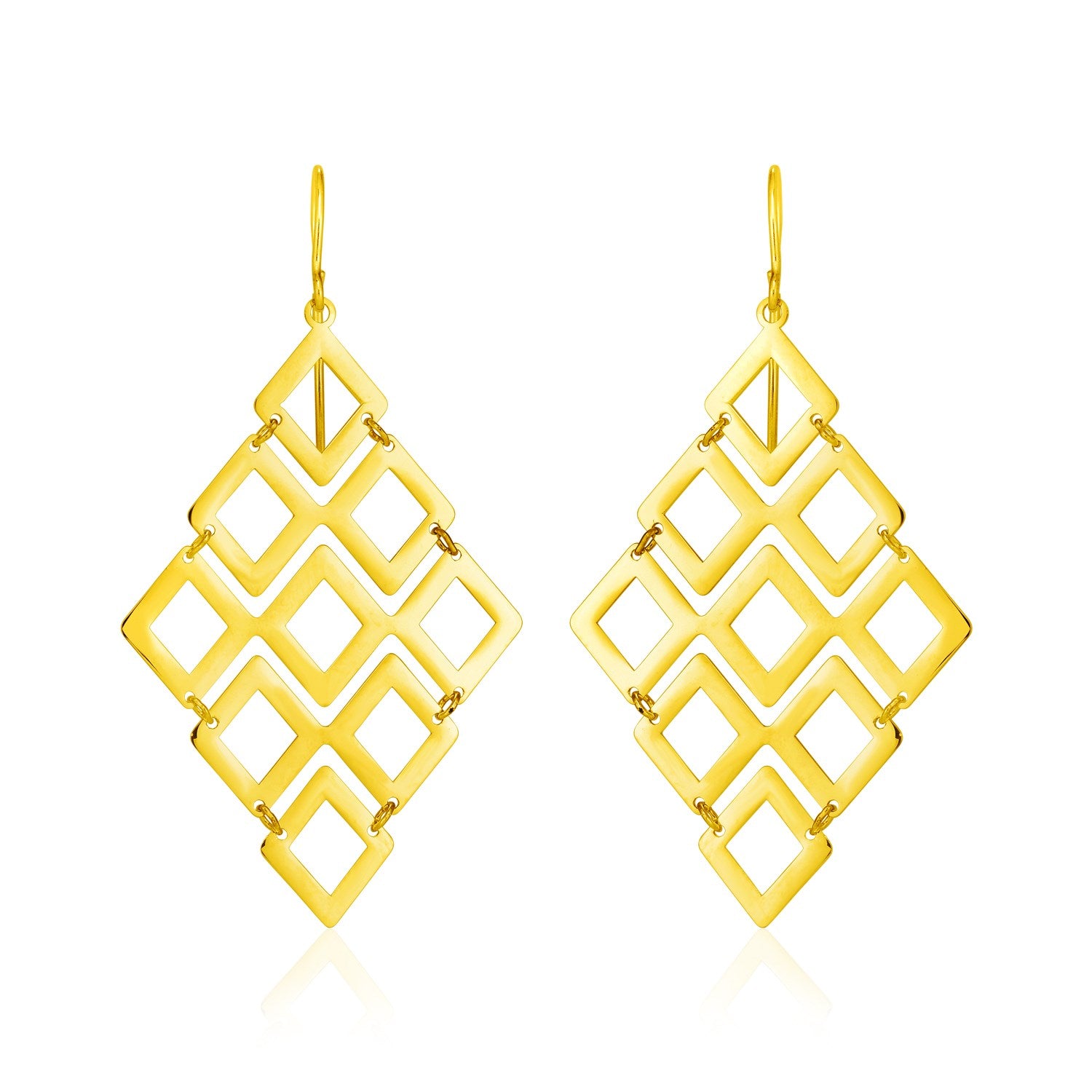14k yellow gold polished diamond dangle earrings featuring a modern design and elegant drop style.
