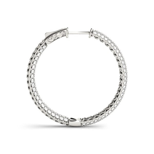14k white gold pave set diamond hoop earrings featuring modern round design, showcasing 7 cttw of exquisite brilliance.