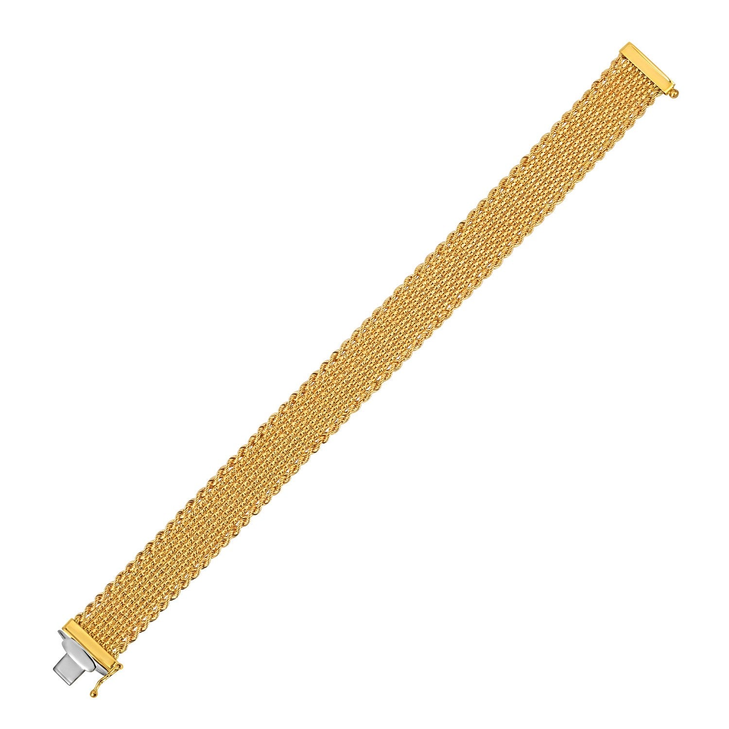 Diamond cut mesh Cleopatra bracelet in 14K yellow gold, showcasing luxurious design and exquisite diamond accents.