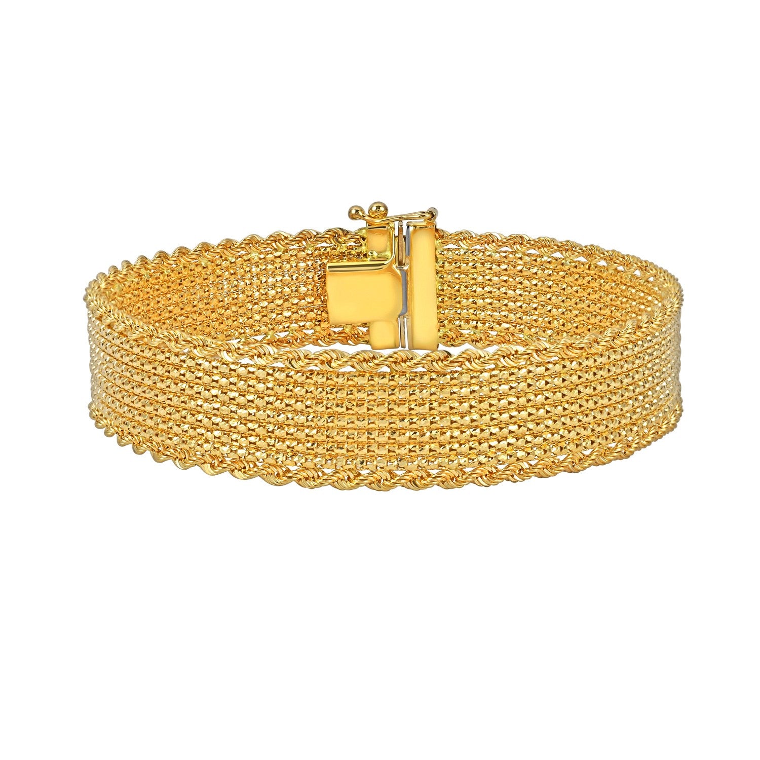 Diamond cut mesh Cleopatra bracelet in 14k yellow gold, featuring luxurious diamond accents for a modern elegance.