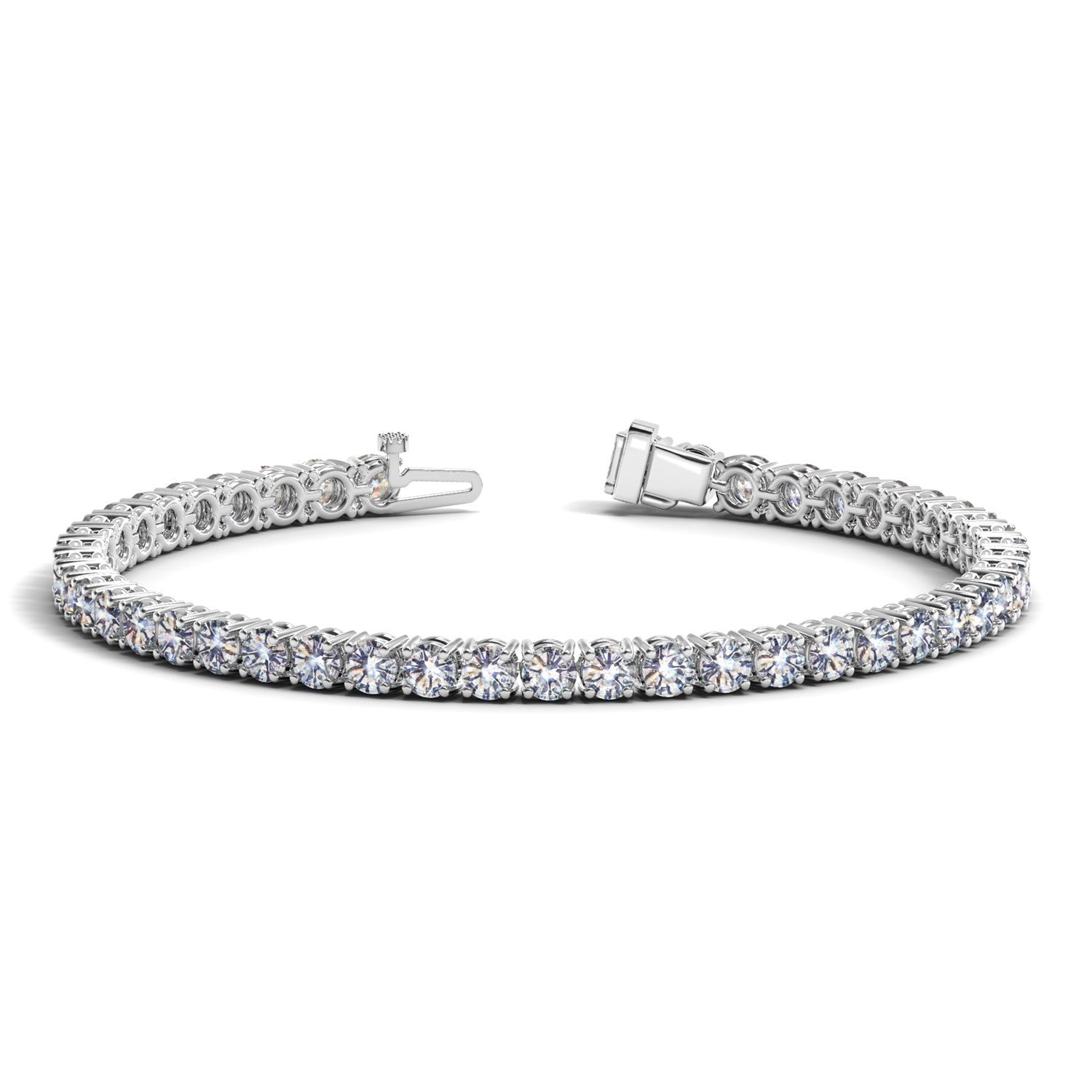 Lab grown diamond tennis bracelet in 14k white gold, featuring elegant prong setting and modern design.