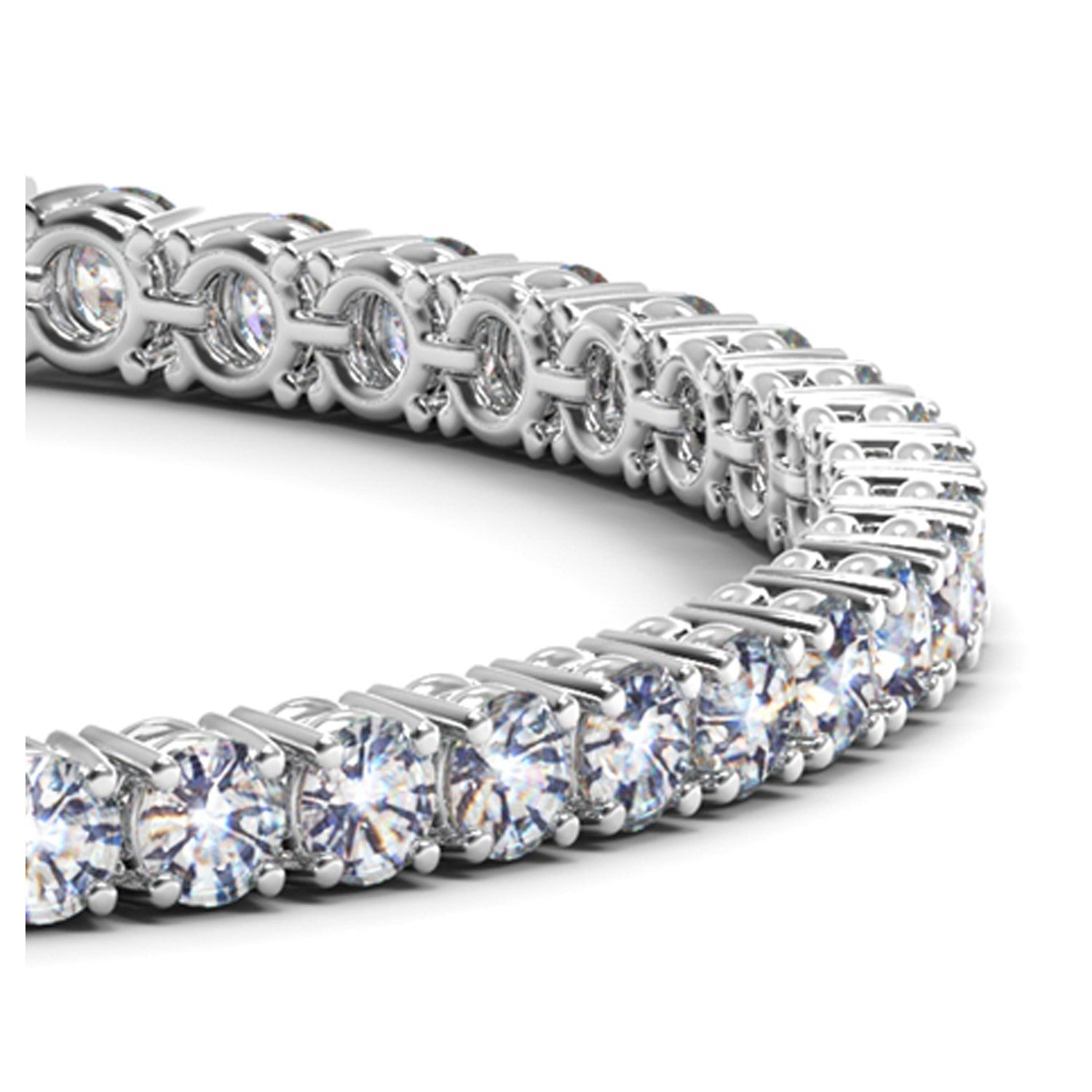 Lab grown diamond tennis bracelet in 14k white gold, featuring prong setting and modern design, showcasing 10 cctw brillia...