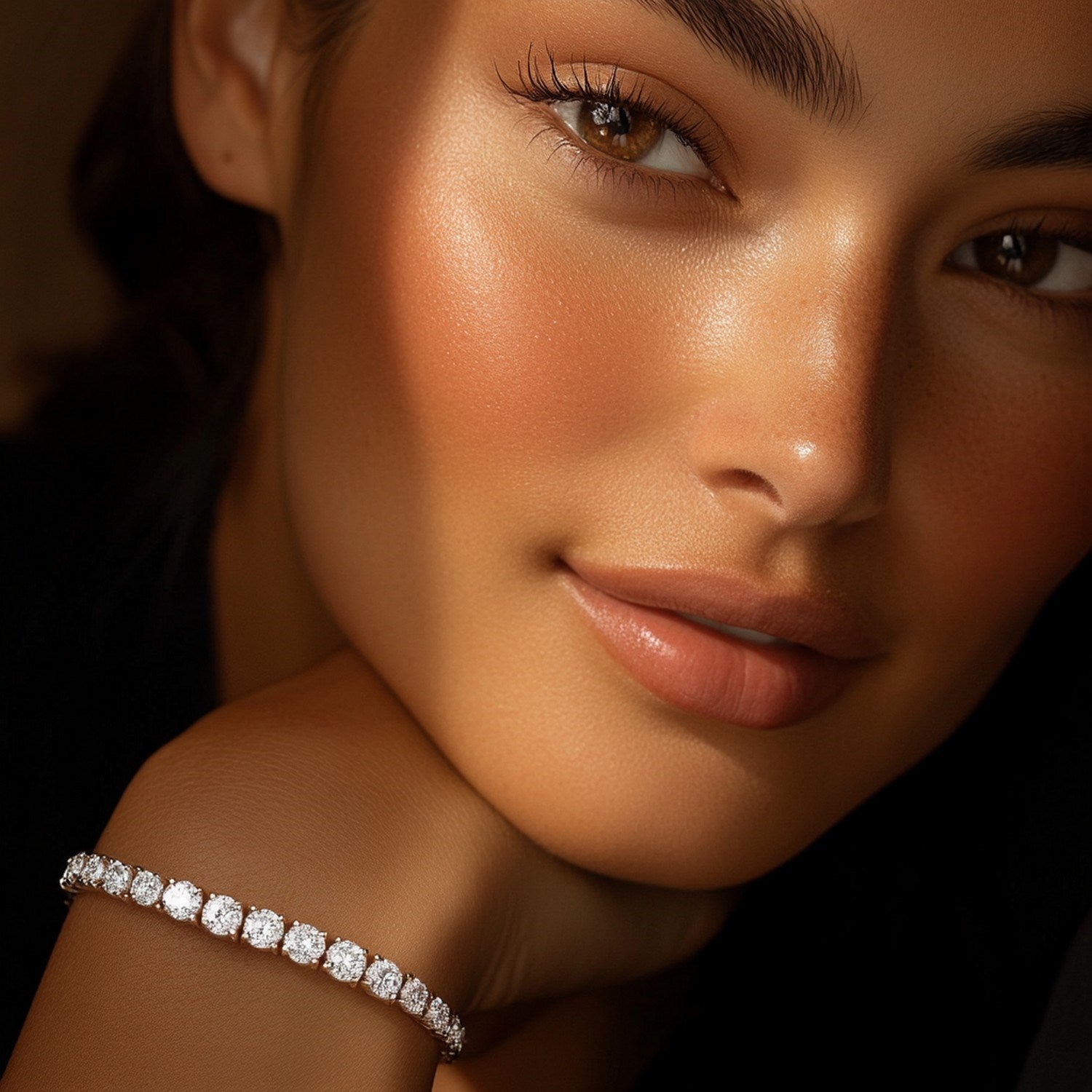 Lab grown round diamond tennis bracelet in 14k white gold, featuring a modern prong setting and 10 cctw brilliance.