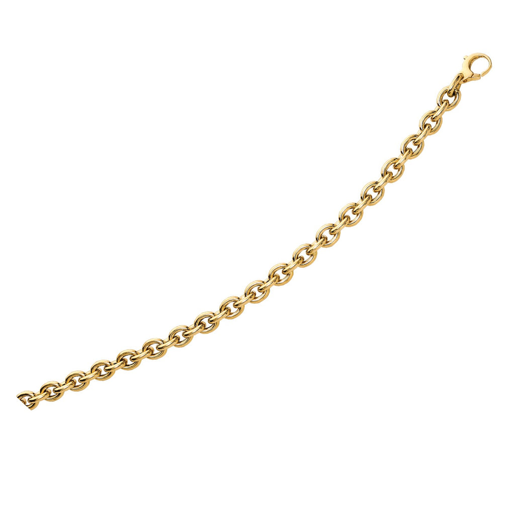 14k yellow gold polished cable link bracelet with a modern design, perfect for elegant layering or standalone wear.