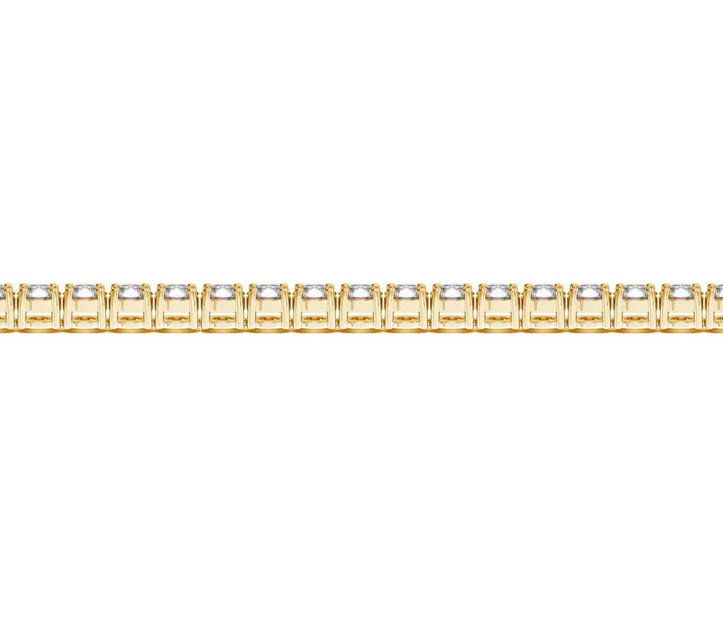 Lab grown round diamond tennis bracelet in 14k yellow gold, featuring elegant prong setting and modern design.