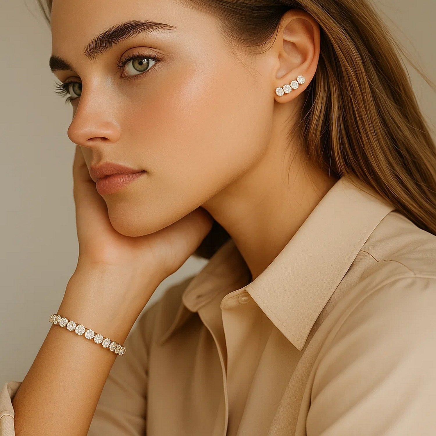 Lab grown diamond tennis bracelet in 14k yellow gold, featuring prong setting and modern design, 7 cctw F/G VS2/SI1.
