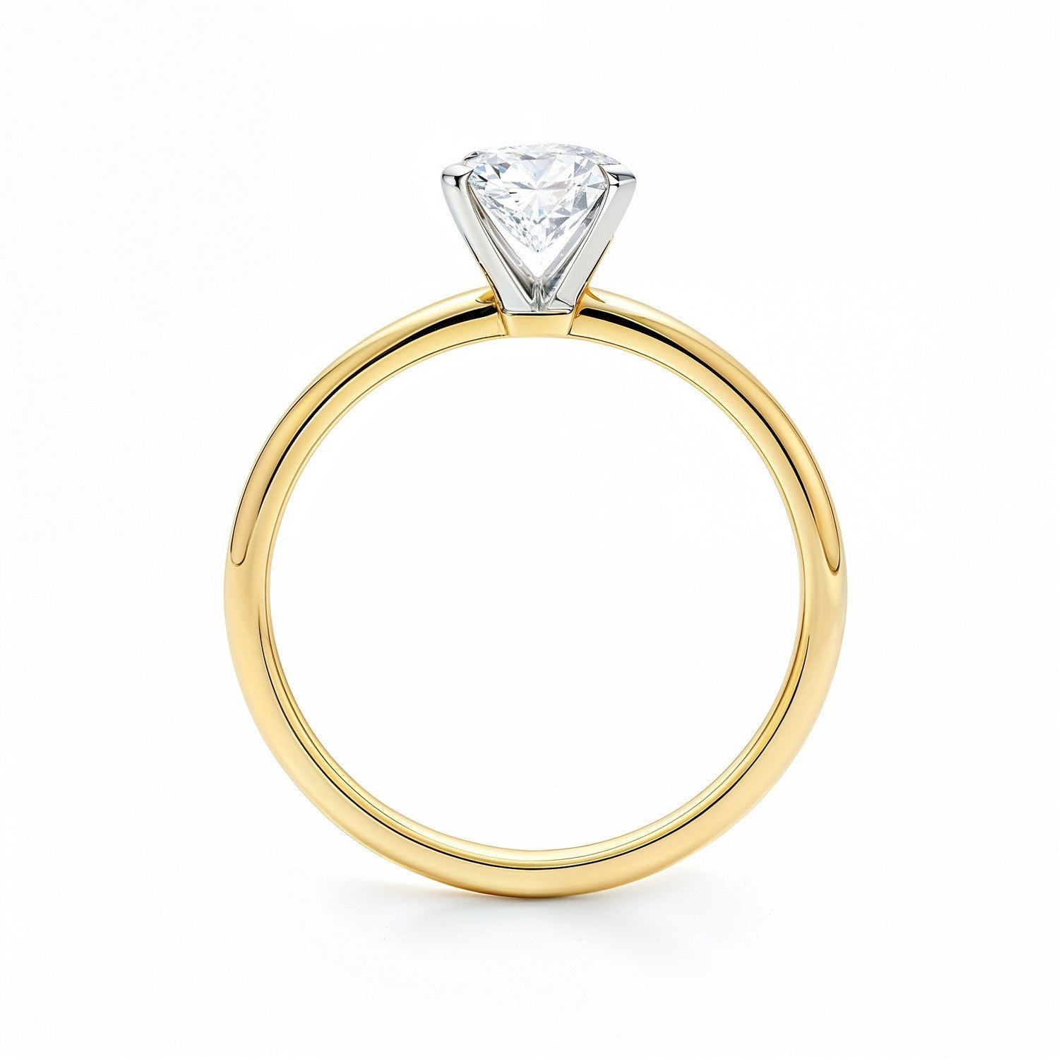 1 carat radiant lab-grown diamond solitaire ring in 14k yellow gold, featuring a classic prong setting for timeless elegance.