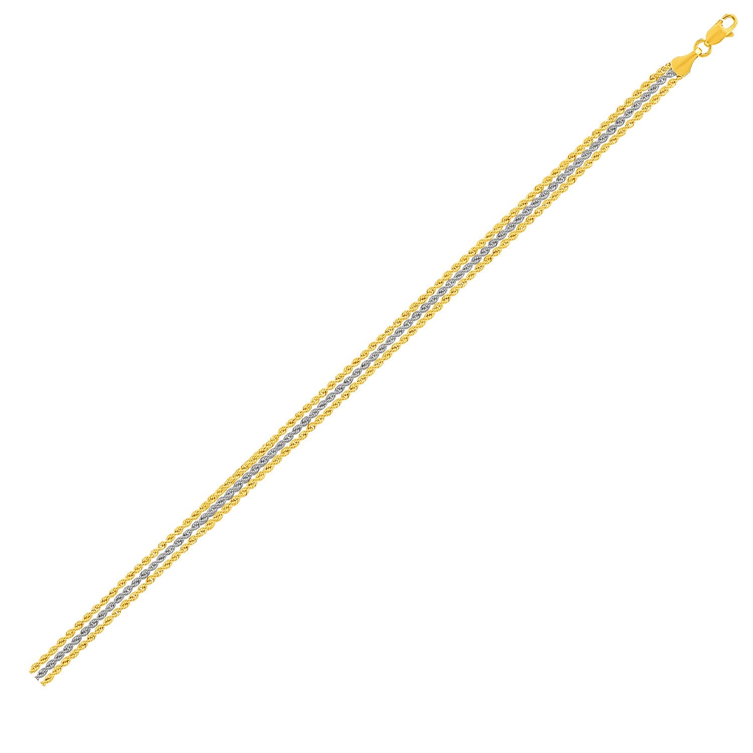 Triple strand rope chain bracelet in 10k two-tone gold, featuring a modern design in luxurious 14k gold.