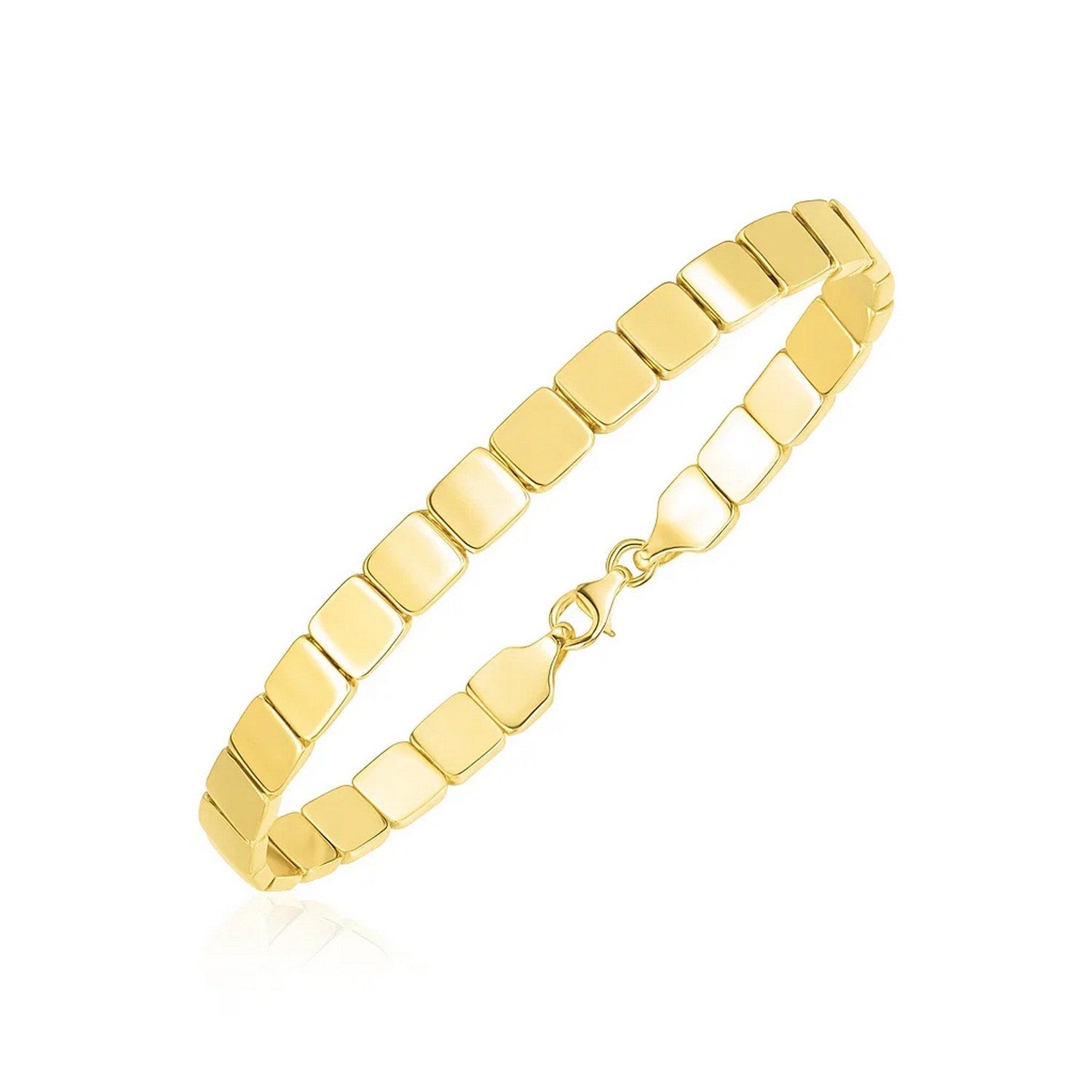 14k yellow gold high polish square link bracelet with modern design, featuring elegant stud links and a luxurious finish.